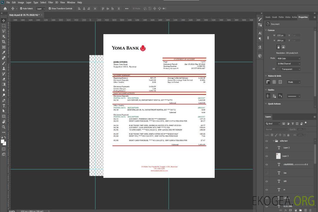Relevé de la banque Yoma du Myanmar template Relevé de la banque Yoma du Myanmar template